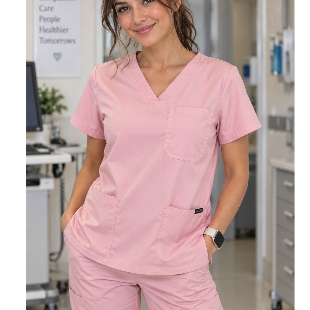 Lot of 2 Viaoli Scrub Top Women Sm Pink LTpurple Excellent  Short Sleeve Medical